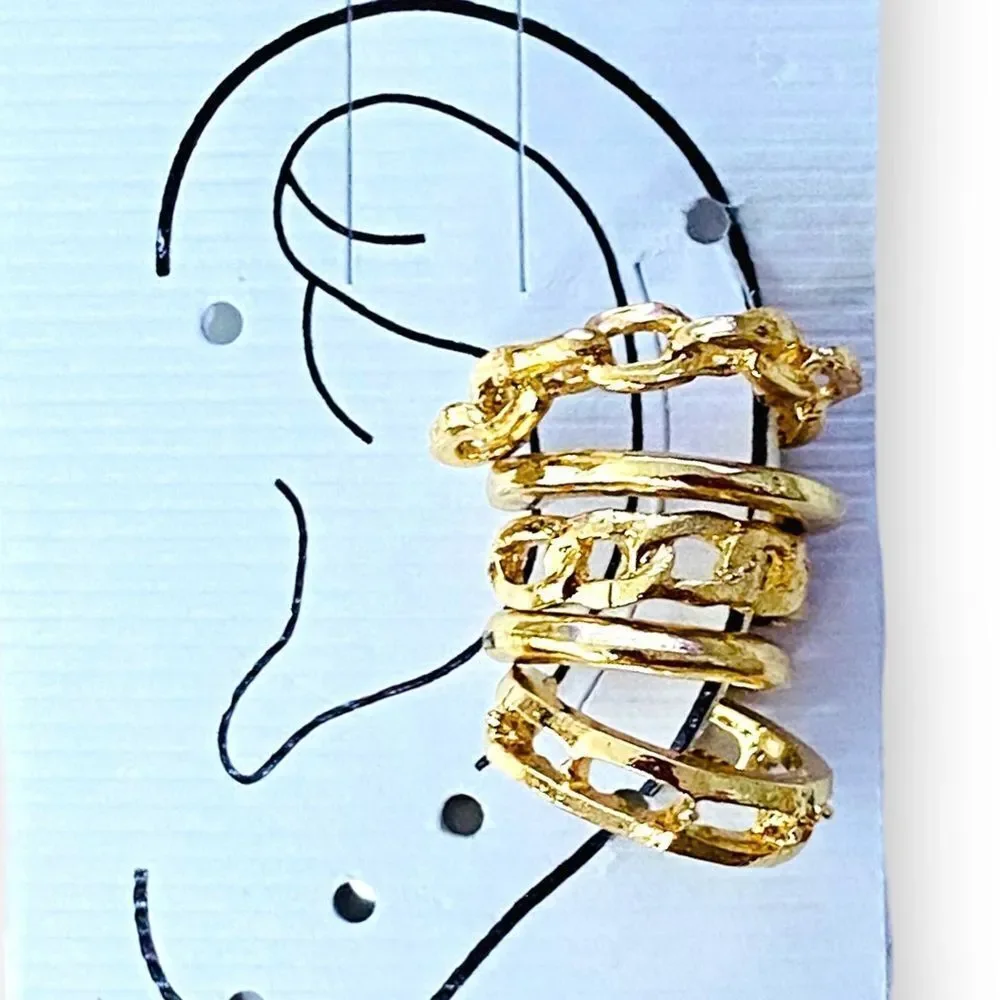 Gold Cuban Chain Ear Cuffs Set 5PCS NEW